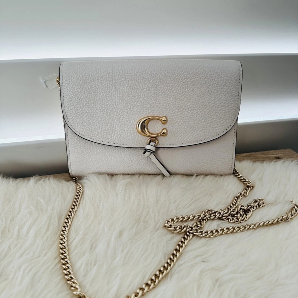 Coach White and Gold Crossbody Bag with Chain Strap